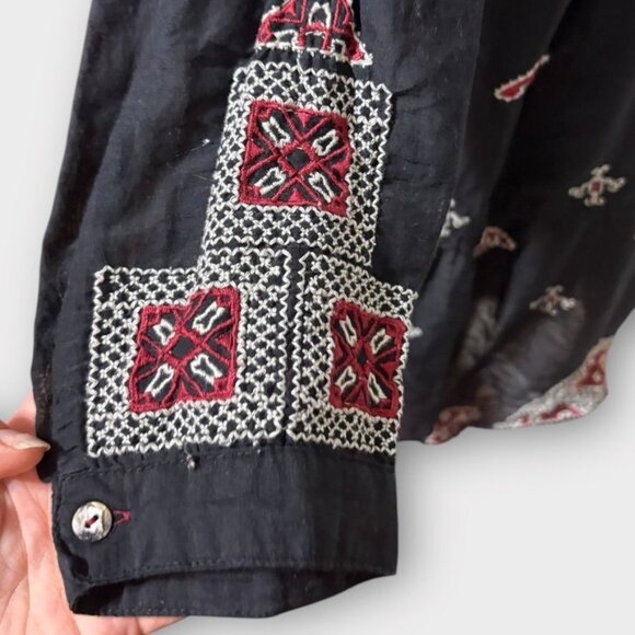 Johnny Was Black Embroidered Dress M Ava Peasant Black Red Long Sleeve EUC - Picture 4 of 9